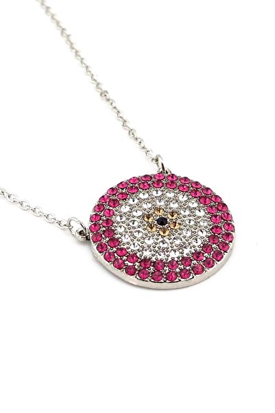 Solfera الوردي الزركون حجر عين الشر مطرز قلادة المرأة Q0315