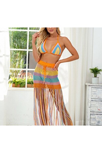 Major Butik Gökkuşağı Tığ Örgü Bikini Üstü