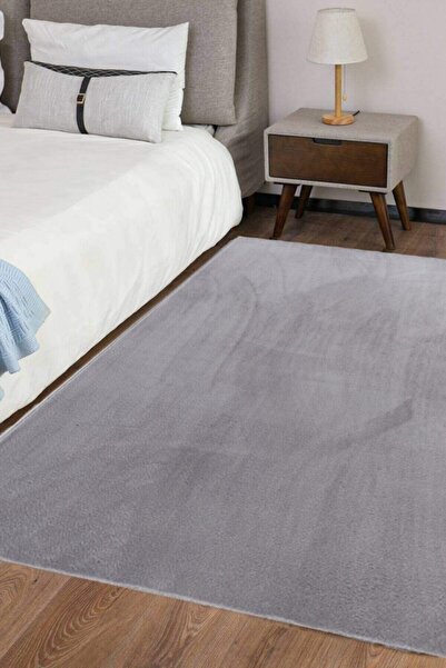 Sarar Gri Peluş Halı Post Halı Kaymaz Taban