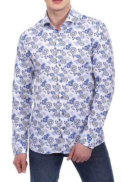 RAVANELLI Πουκάμισο με εμπριμέ λευκό Slim Fit