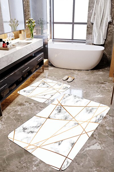 MEKTA HOME Set de covorașe de baie din 2 piese cu model de marmură Mktbp-0117...