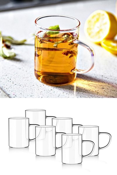 Generic Brand Set of 6 Borosilicate Heat Resistant Glass Mug Cups