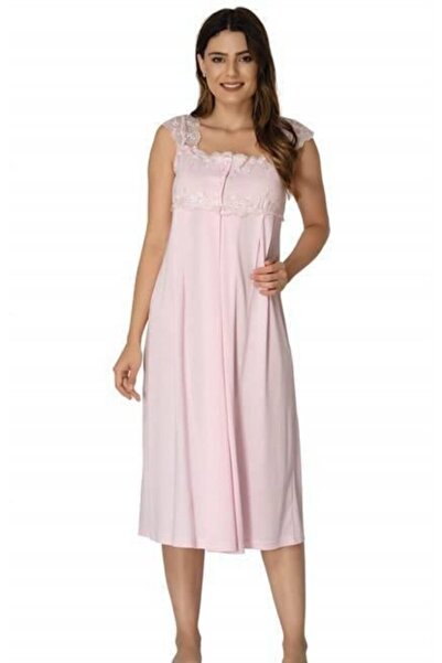 Lohussa Cămașă de noapte de maternitate cu mânecă cu bretele din dantelă roz ...