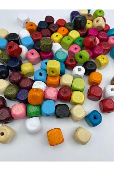 Hedef Bijuteri خرزات خشبية مكعبة الألوان مختلطة 11 ملم (50 جرام، ~ 63 قطعة)