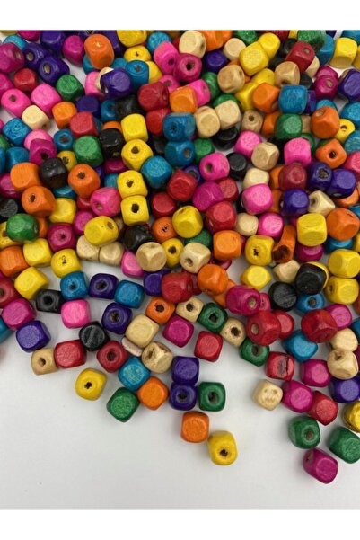 Hedef Bijuteri 8mm Karışık Renkli Küp Ahşap,tahta Boncuk (25GR,~100 ADET)