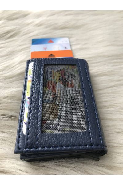 MKM MAN Navy Blue Automatic Mechanism Leather Look Card Holder\wallet