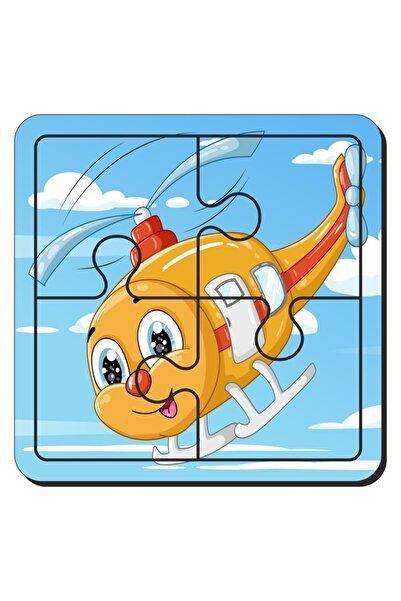 Baskı Atölyesi Kedi, Helikopter, Aydede Ve Fil, Arı 4 Parça 4'lü Yapboz Ilk Puzzle, Kolay Puzzle