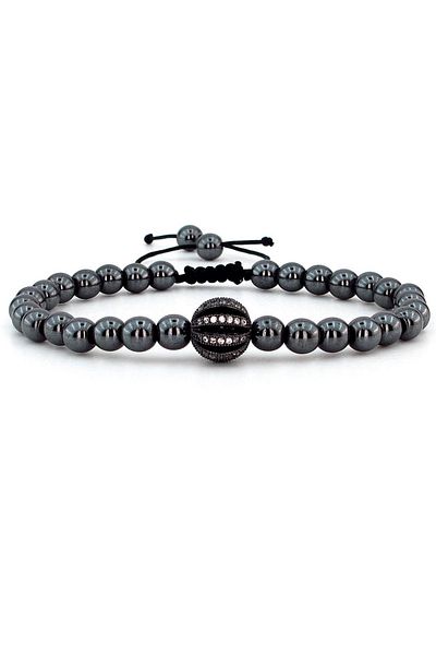 Solfera Zircon Stone Black Globe Hematite Natural Stone Men's Bracelet J0051