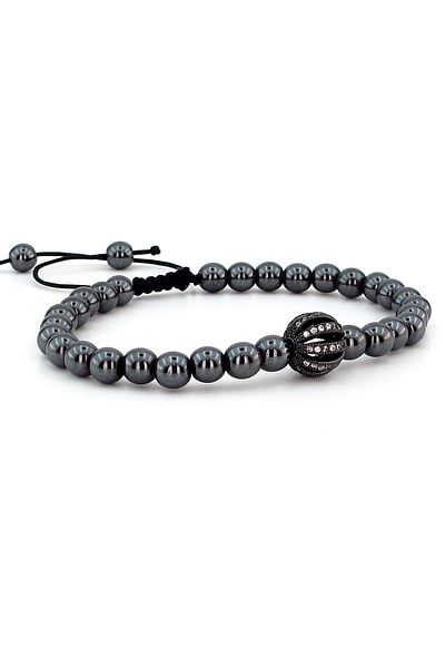 Solfera Zircon Stone Black Globe Hematite Natural Stone Men's Bracelet J0051