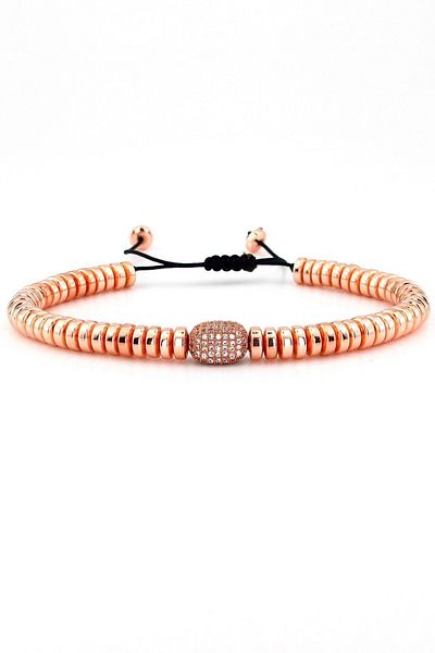 Solfera Men's Bracelet - Zircon Stone, Ros Hematite, Macrame, Natural J0048