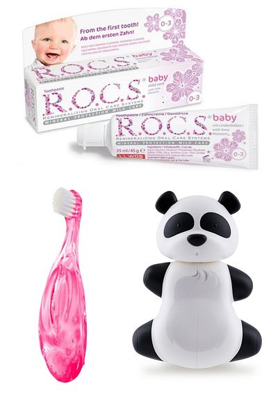R.O.C.S. مجموعة العناية بالفم للأطفال - معجون أسنان وفرشاة أسنان وفليبر باندا