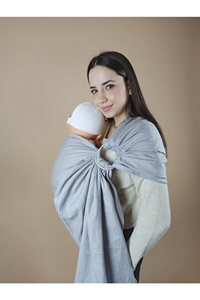 Balküpü Sling Mini Kare - Gri / Pattern Keten Halka Sling - Ring Sling- Bebek...
