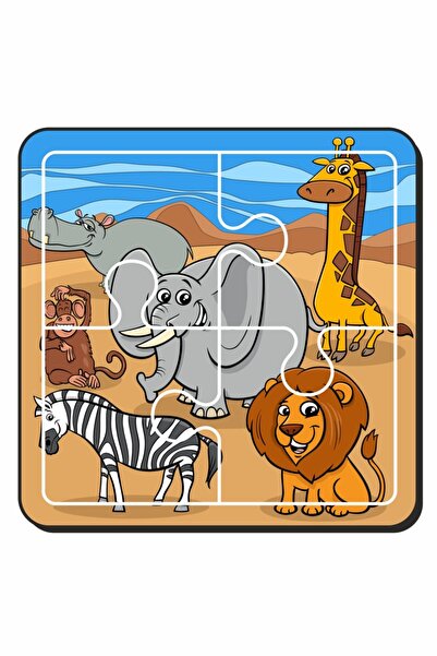 Baskı Atölyesi الفيل، الأسد، الزرافة، القرد الحيوانات اللطيفة 4 قطع اللغز الأ...