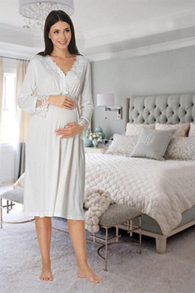 Lohussa Effort Ecru Soft Čipka kragna trudnička haljina