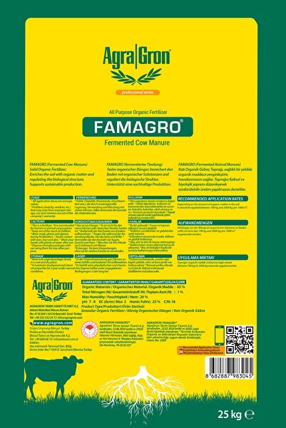 AgraGron Famagro Organik Gübre Fermente Edilmiş Çiftlik Gübresi 25 Kg