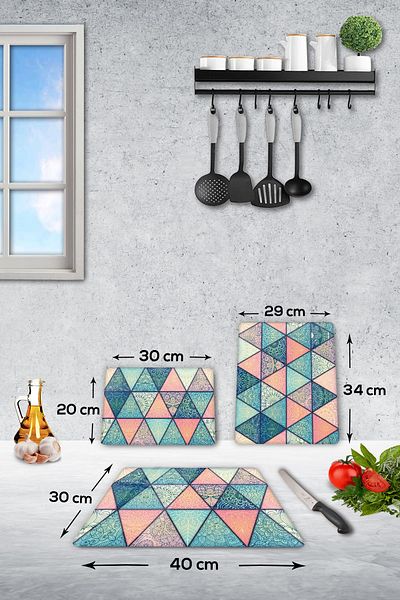 Decorita Set of 3 Colorful Mandala| Glass Cutting Board - Glass Cutting Table