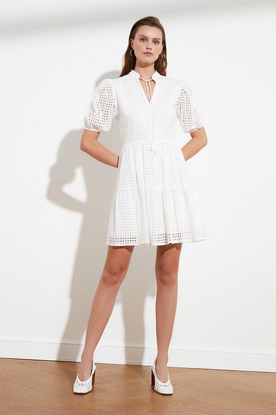 Trendyol Collection Ecru Mini Woven Collar Detailed Embroidery Woven Dress TWOSS21EL1006