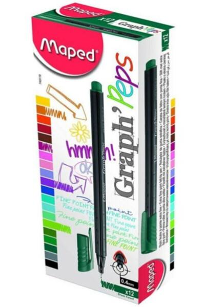 Maped Fineliner 12'li - Koyu Yeşil 749119 Keçeuçlu Kalem ( 1 Paket 12 Adet )