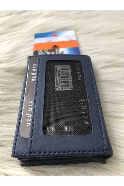 MKM MAN Navy Blue Automatic Mechanism Leather Look Card Holder\wallet
