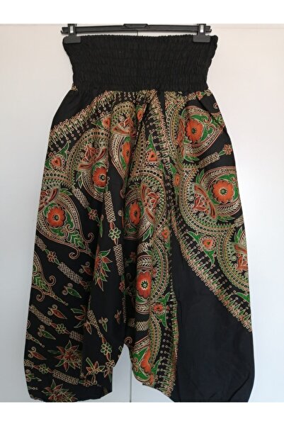 Butik Tülin Kadın Siyah Otantik Pamuk Baskılı Şalvar Pantolon
