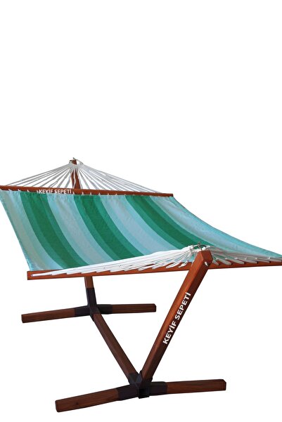 Genel Markalar Bez Hamak Çift Kişilik Set Ahşap Ayaklı (gök Kuşağı Yeşil)