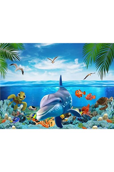 EkoDekor 3d Akvaryum Çocuk Odası Duvar Kağıdı Kanvas Tek Parca