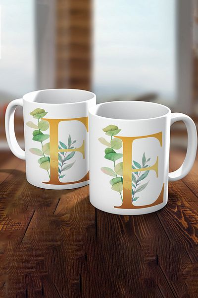 Biz Dijital E Letter Printed Gold Gift Coffee Mug Cup