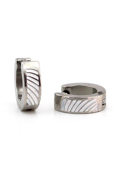Solfera Cross White Striped Stainless Steel Men's Hoop Earrings E911