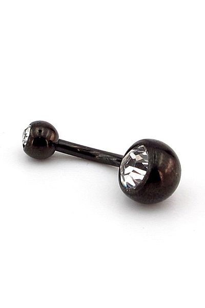 Solfera Black Steel Banana Belly Piercing with White Crystal Stone P472