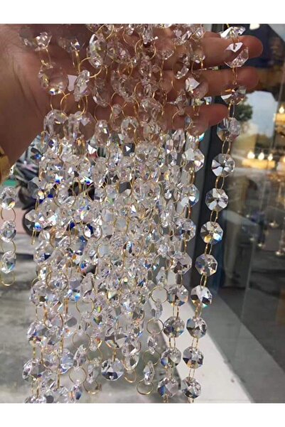 Genel Markalar 14 mm Gold Halkalı Şeffaf Avize Taşı, 200 adet, parlak ve şık dekorasyon için ideal