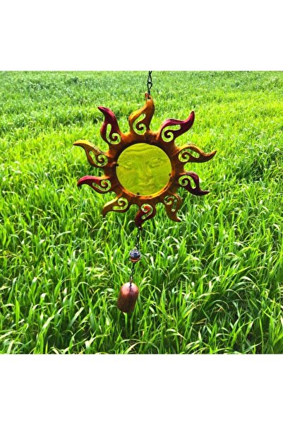 ArtemisSeramik Ferforje Renkli Zil Kırmızı Güneş Rüzgar Çanı Bahçe Balkon Süsü