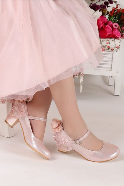 Aykatrend Balerini Roz Fete - Pantofi Toc 4 cm