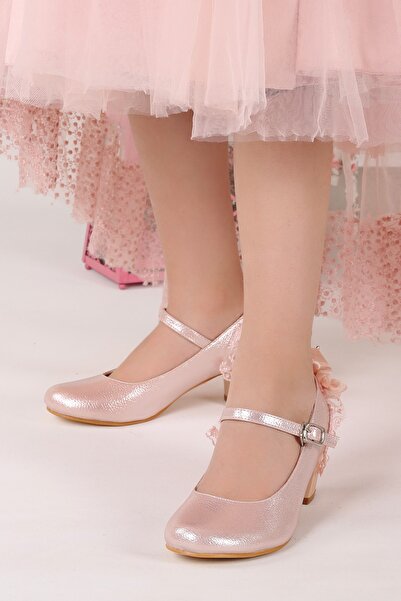 Aykatrend Kız Çocuk Pembe  4 cm Topuk Babet Ayakkabı