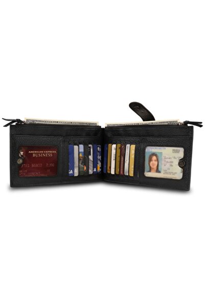 OttoAngelino Black Real Leather 2 Compartment Bifold Wallet OT347