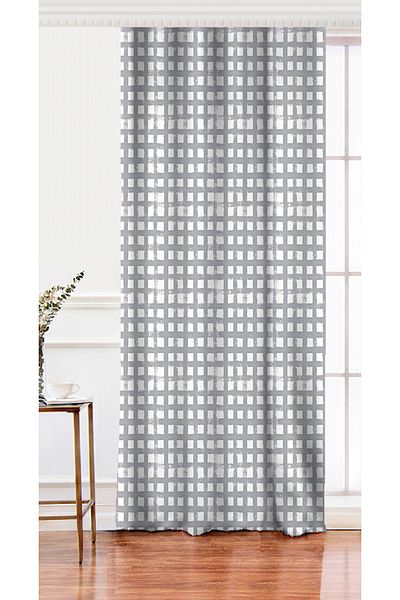 Realhomes Perdeau de fundal imprimat digital cu motiv geometric pătrat pe fundal gri cu o singură aripă