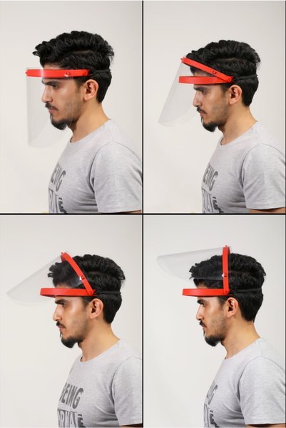 Ceyus Face Protective Visor, Medical, (4 Pieces) Red Color, Angle Adjustable Visor with Anti Fog Feature