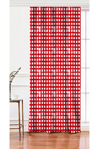 Realhomes Tek Kanat Kırmızı Zeminde Geometrik Kare Motifli Dijital Baskılı Fo...