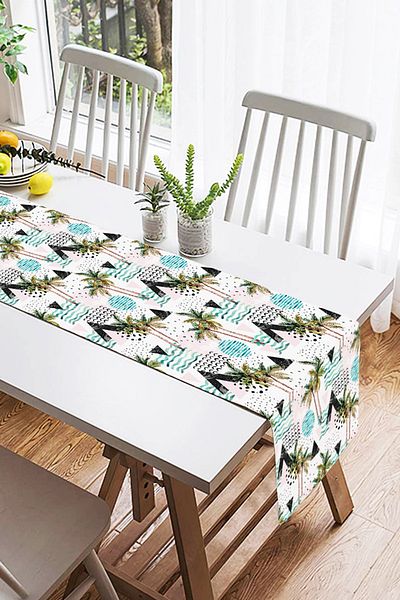Realhomes Ψηφιακό τυπωμένο Suede Runner με μοτίβο παλάμης σε σχήμα τριγώνου