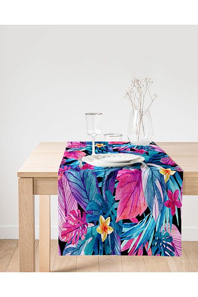 Realhomes Flori colorate pe fundal albastru Runner modern din piele intoarsa