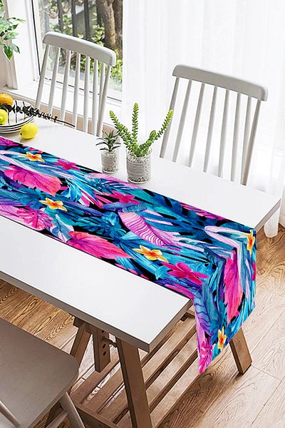 Realhomes Flori colorate pe fundal albastru Runner modern din piele intoarsa