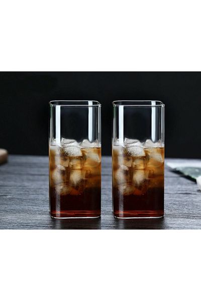 EARABUL Rectangular Heat Resistant Borosilicate Trend Juice and Dessert Cup (2 Pieces 300 Ml 12 Cm)