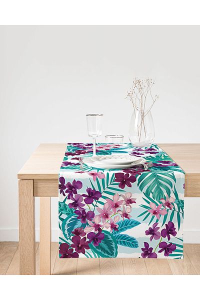 Realhomes Alergăr decorativ din piele de căprioară cu tematică turcoaz liliac cu modele florale