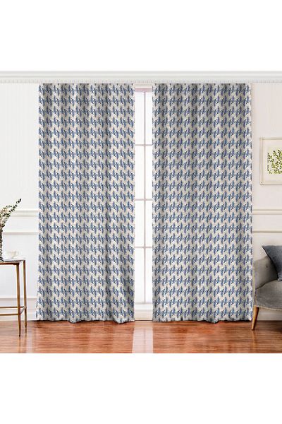 Realhomes Perdeau de fundal imprimat digital cu design special cu motiv de frunze pe fundal din denim cu aripi duble