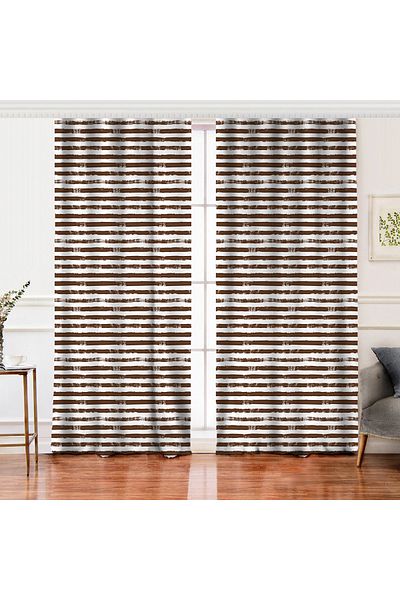 Realhomes Double Wing Brown Striped Motif Modern Digital Printed Background Curtain