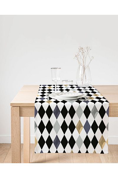 Realhomes Πολύχρωμο Diamond Pattern Digital Printed Suede Runner