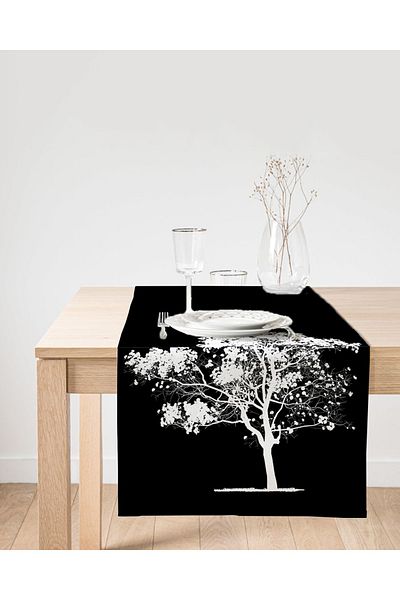 Realhomes Runner din piele intoarsa imprimat digital cu design arbore alb-negru
