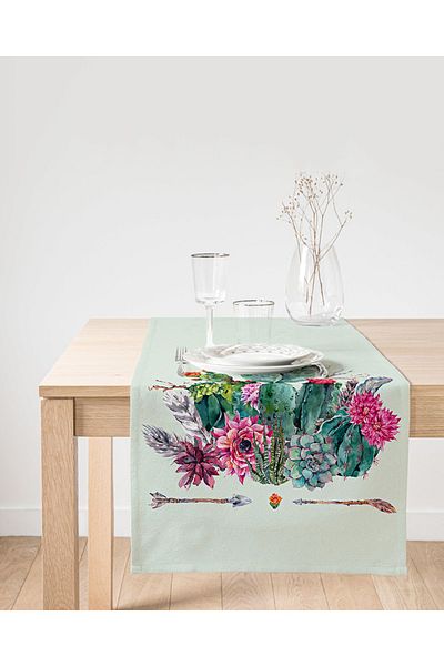 Realhomes Alergăr din piele de căprioară cu design special imprimat digital cu model de săgeți și cactus pe fundal colorat