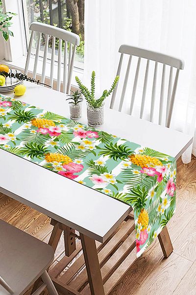 Realhomes Alergăr din piele de căprioară imprimat digital cu model de plante tropicale