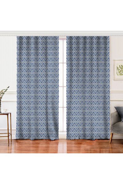 Realhomes Aripă dublă, albastru închis, desene abstracte pe podea din denim, imprimate digital, fundal, perdea