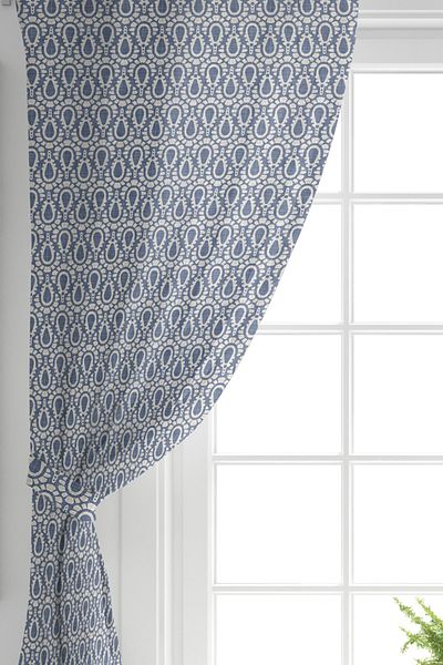 Realhomes Aripă dublă, albastru închis, desene abstracte pe podea din denim, imprimate digital, fundal, perdea